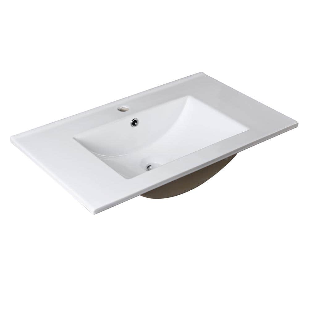 Fresca Torino 30'' White Ceramic Rectangular Bathroom Sink with Overflow