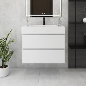 30 in. W x 18 in. D x 25 in. H Single Sink Wall Mounted Bath Vanity with White Cultured Marble Top in White
