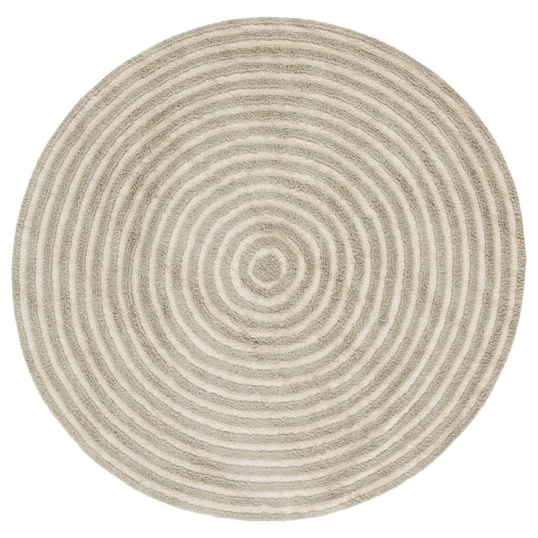 Easy Care 5 ft. x 5 ft. Sage/Ivory Machine Washable High-Low Swirl Solid Round Area Rug