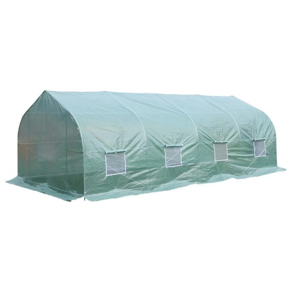 Outsunny 10 ft. x 20 ft. x 7 ft. High Tunnel Walk-In Garden Greenhouse Kit with Plastic Cover and Roll-up Entrance - Green