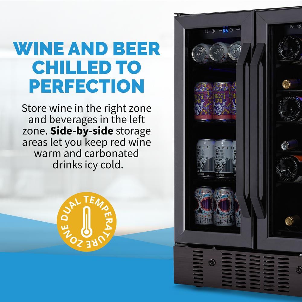 24" Black Stainless Steel Dual Zone Wine and Beverage Refrigerator
