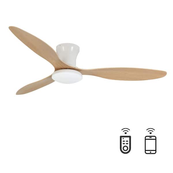 52 in. LED White Indoor Modern Standard Flush Mount Ceiling Fan with Light, with Remote Quiet DC Motor, 3-Color Dimmable