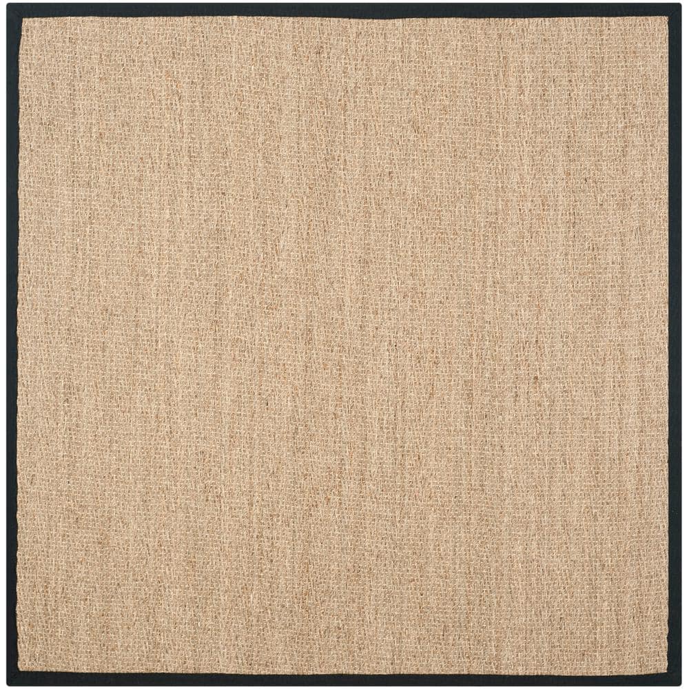 Herringbone Hand-Knotted Cotton Area Rug 4' Square, Natural & Black