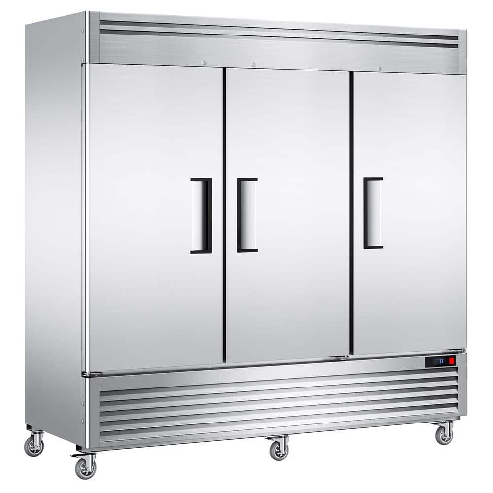 82 in 72 cu. ft. Commercial Reach-In Freezer 3 Solid Doors, Frost Free Defrost Upright Freezer in Stainless Steel