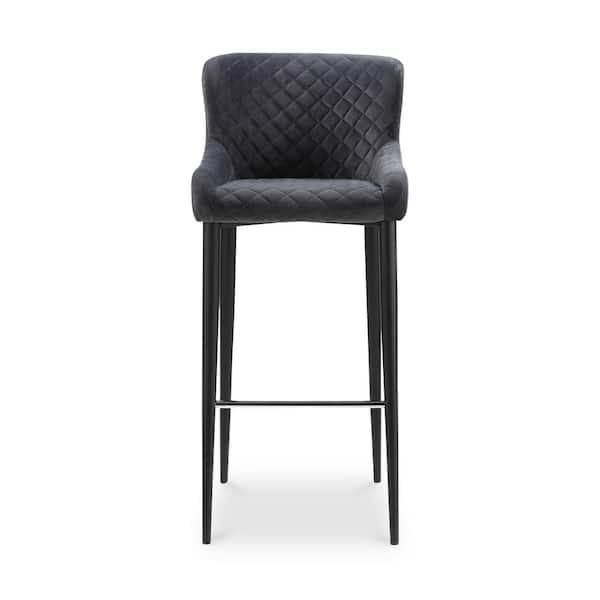 NADAAL STUDIOS Saffron 30 in. Dark Grey Tufted Polyester Velvet Upholstered Bar Stool with Steel Base