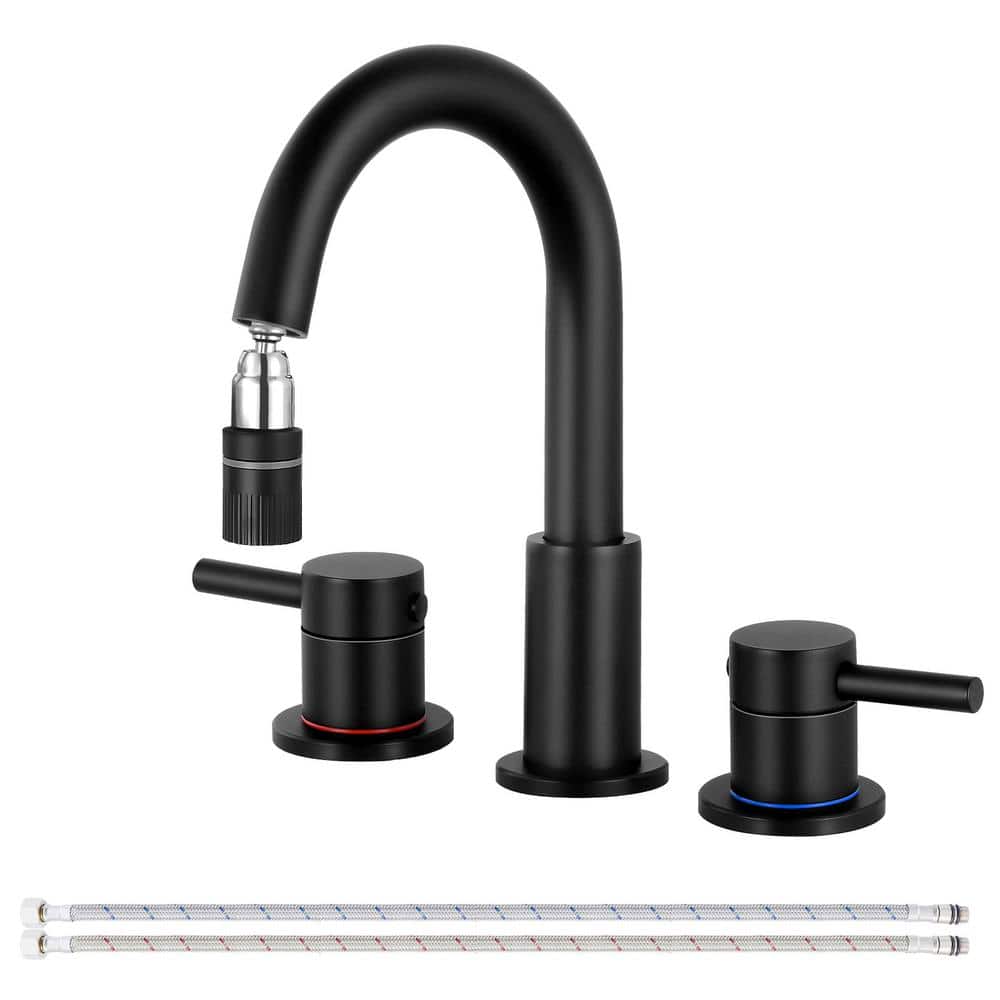 Double Handles 8 in. Widespread Bathroom Sink Faucet 3-Hole with Pull Out S