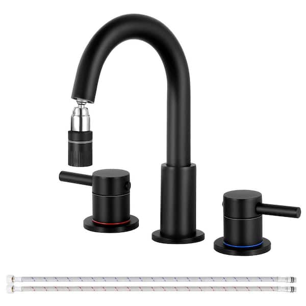Double Handles 8 in. Widespread Bathroom Sink Faucet 3-Hole with Pull Out Sprayer in Matte Black