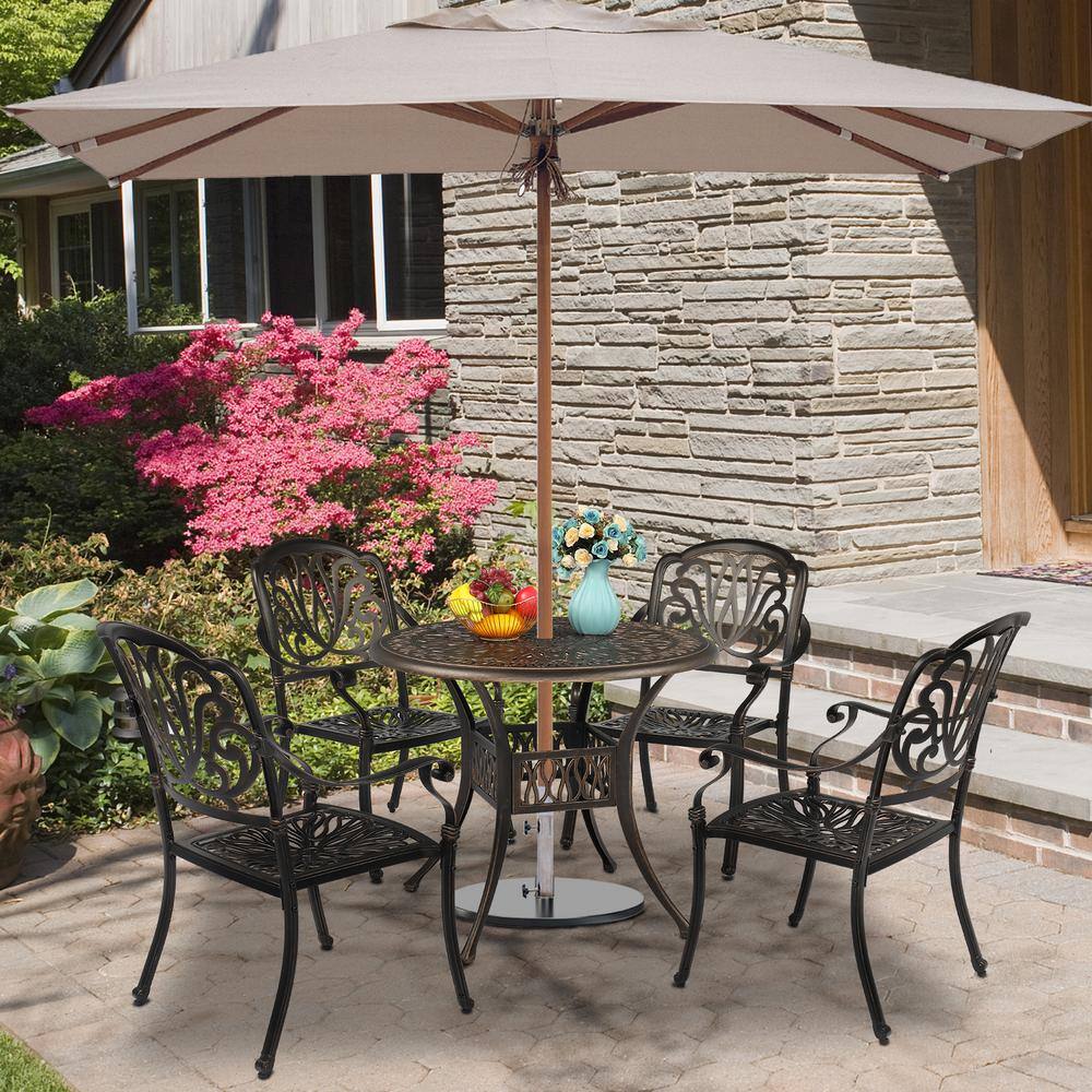 Bronze Round Cast Aluminum Outdoor Dining Table