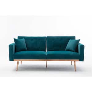 Comfortable and Relaxing Square arm Velvet Sofa with Metal Frame（Teal）