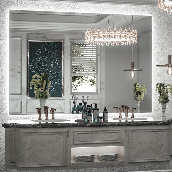 KeonJinn 48 in. W x 36 in. H Rectangular Frameless LED Light Anti-Fog Wall Bathroom Vanity Mirror with Backlit