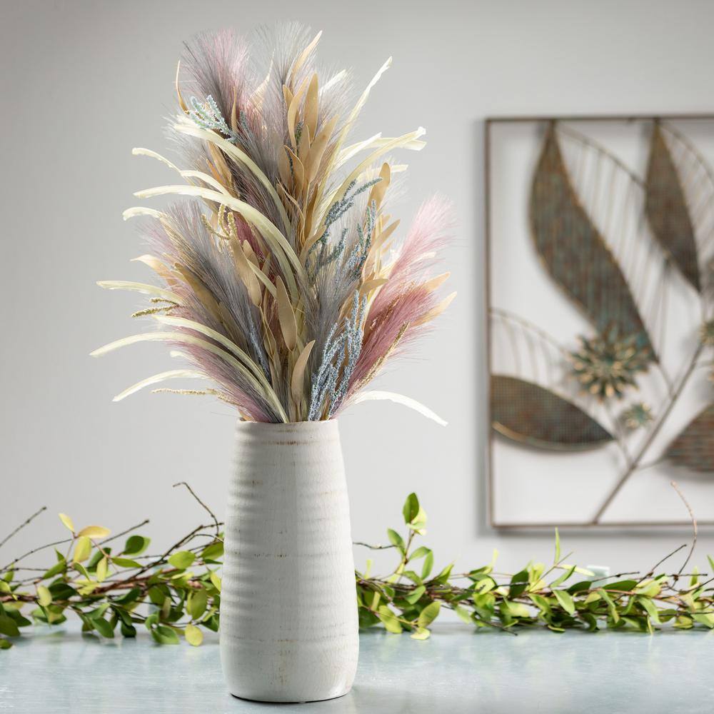 Elegant Rustic White Ceramic 13.5" Table Vase