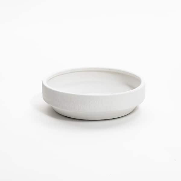 11.2 in. White Terracotta Round Indoor and Outdoor Bowl Vase