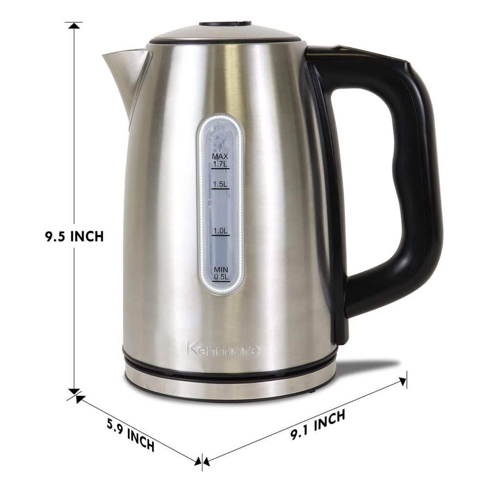 Kenmore 1.7L Stainless Steel Cordless Electric Kettle with Digital Controls