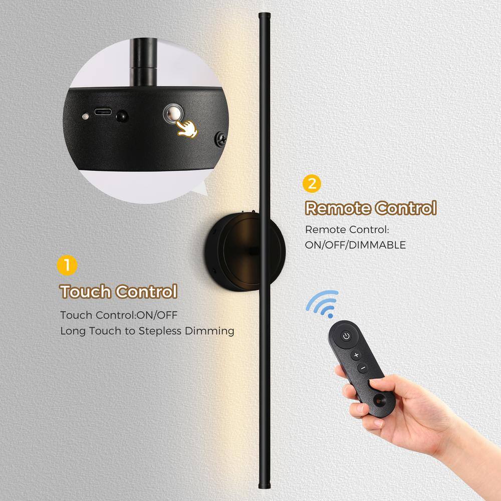 Black Metal Dimmable Battery Operated LED Wall Sconce