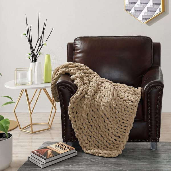 DONNA SHARP Chunky Knitted Mink Chenille Throw Blanket