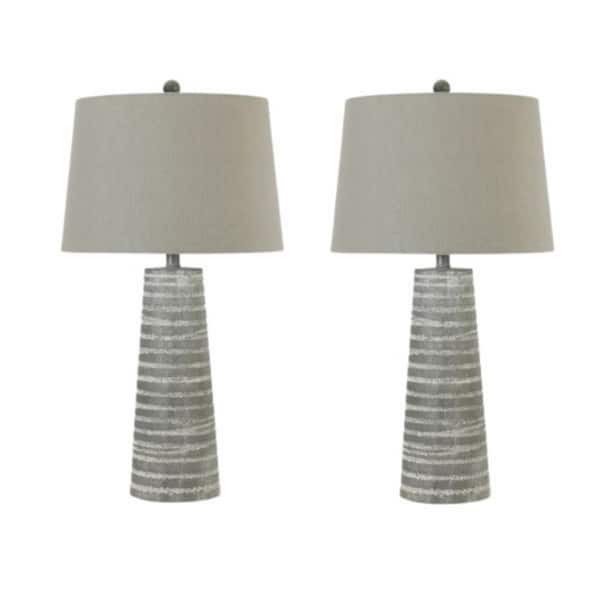 Fangio Lighting Pair of 28 in. Casual Grey Indoor Table Lamps with Decorator Shade