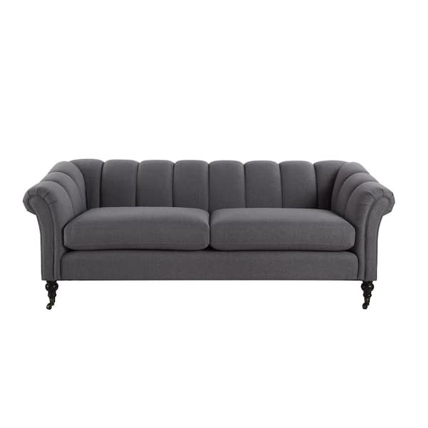 Jennifer Taylor Julia 82 in. Steeple Grey Polyester 3-Seater Chesterfield Sofa with Removable Cushions