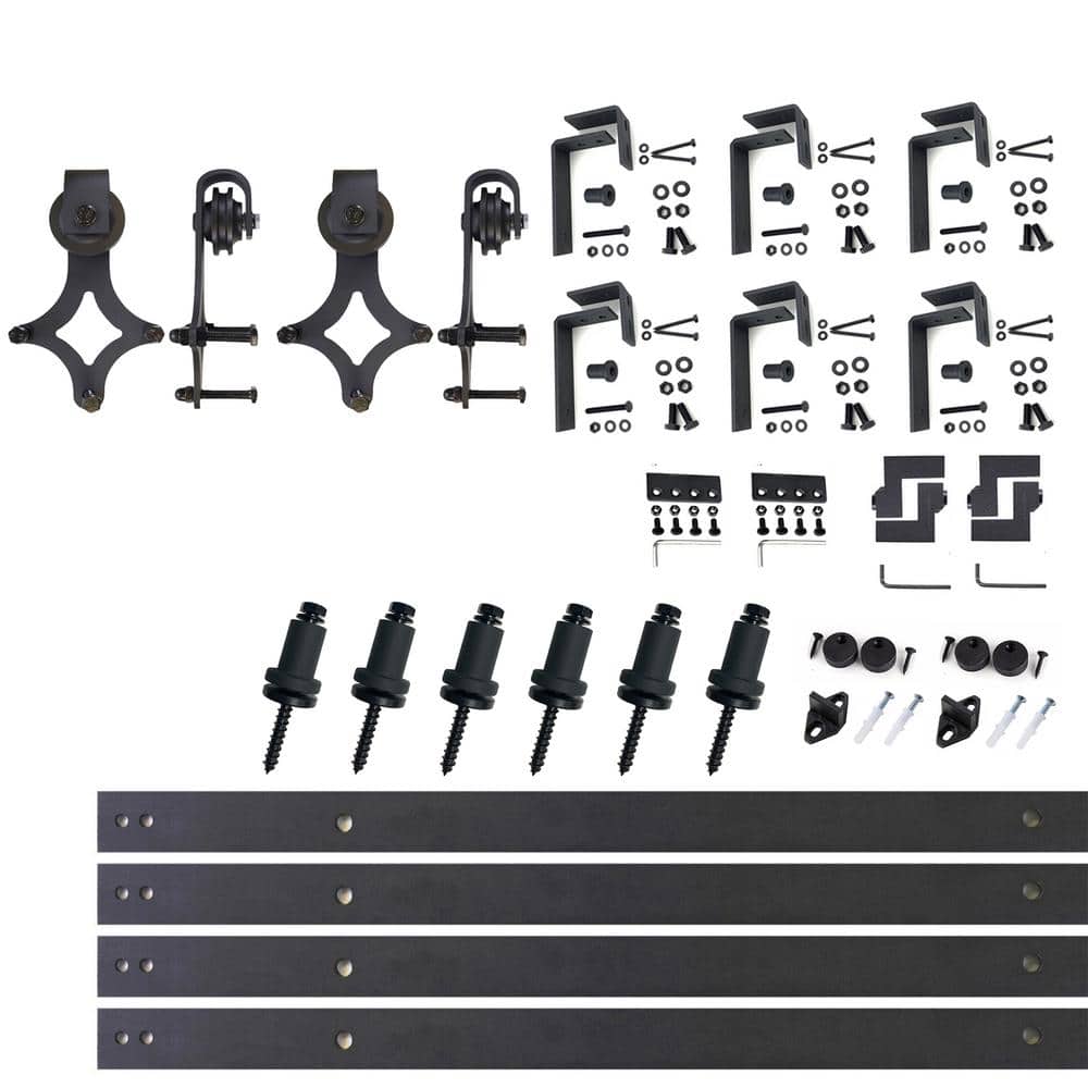 Rustic Black Double Bypass Sliding Barn Door Hardware Kit