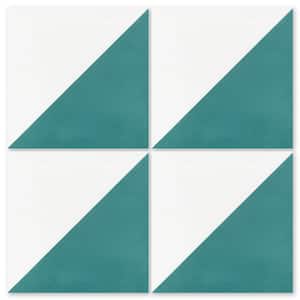 Man Overboard Teal and White / Matte 8 in. x 8 in. Cement Handmade Floor and Wall Tile (Box of 8 / 3.45 sq. ft.)