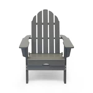 Balboa Gray Outdoor Patio Plastic Adirondack Chair and Table Set (3-Piece)