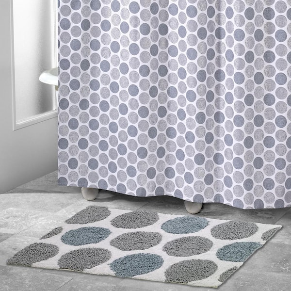 Blue Avanti Linens Dotted Circles72 x 72 Shower CurtainWhite and Silver Grey 