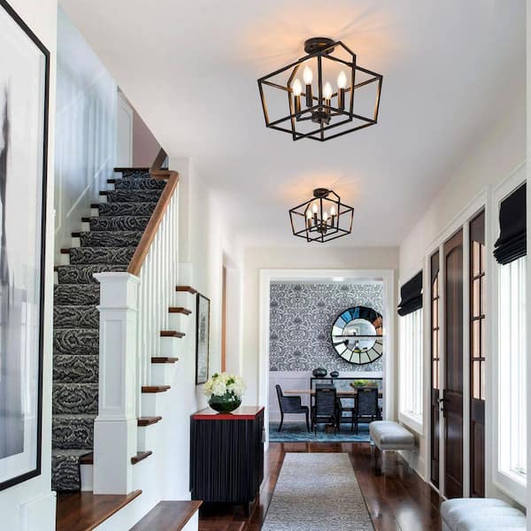 Safari Ceiling Light, Modern Ceiling Lamp Made Of Metal/Wood In Black/Natural Colour, Ceiling Light In Industrial Design With Adjustable Shades, 6 Lights, 6 X GU10 Without Bulbs