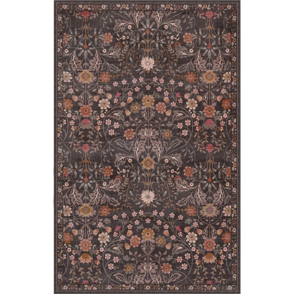 Primrose Art Nouveau Floral Border Machine-Washable Taupe/Multi 3 ft. x 5 ft. Area Rug price history on PriceWatchPro