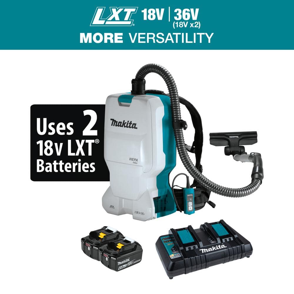 18V X2 LXT Lithium-Ion (36V) Brushless Cordless 1.6 Gal. HEPA Filter Backpack Dry Vacuum Kit, 6.0 Ah -  Makita, XCV17PG