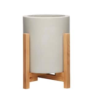 Cylinder 8.8 in. x 9.75 in. Gray Concrete Tall Indoor Planter with Stand