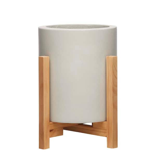 Southern Patio Cylinder Medium 8.8 in. x 9.75 in. 7 qt. Gray Concrete Tall Indoor Planter with Stand
