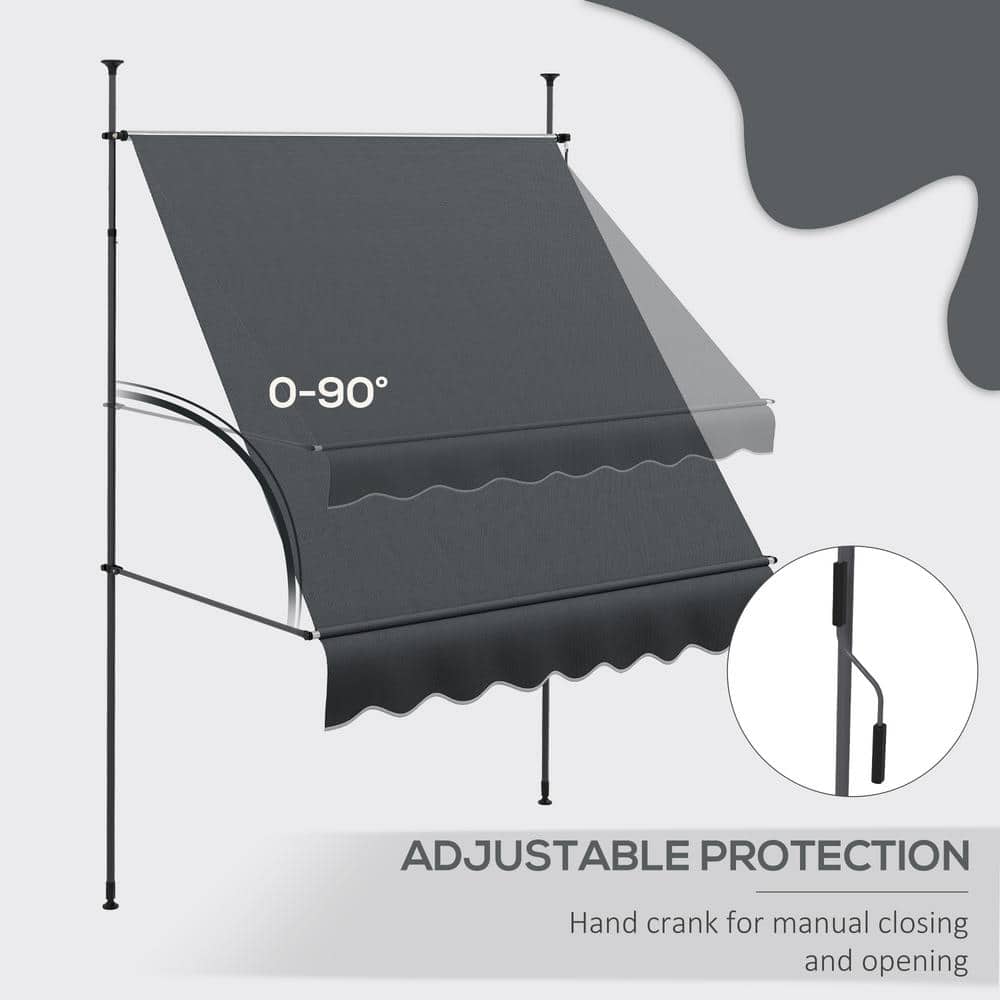 Dark Gray Polyester Retractable Patio Awning with Ruffled Edge