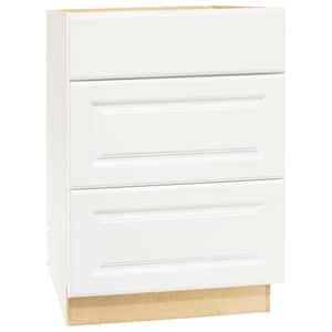Hampton Satin White Raised Panel Stock Drawer Base Kitchen Cabinet with Drawer Glides (24 in.W x 34.5 in.H x 24 in.D)
