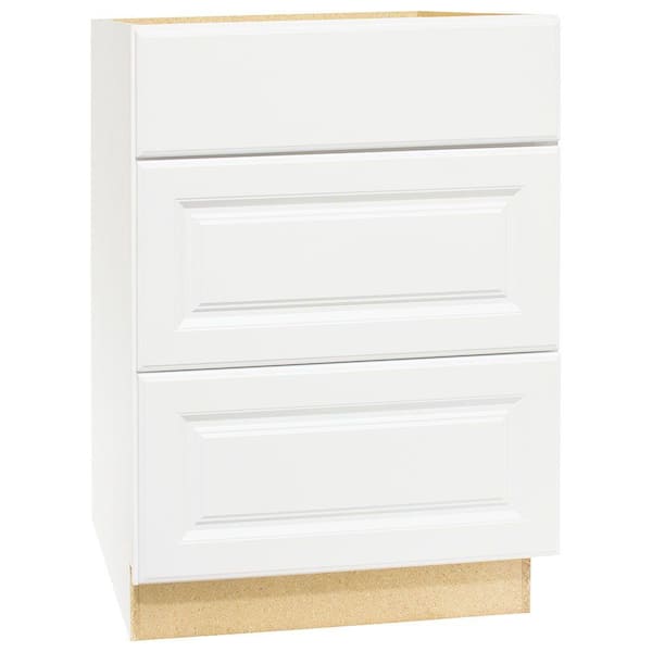 Hampton Bay Hampton 24 in. W x 24 in. D x 34.5 in. H Assembled Drawer Base Kitchen Cabinet in Satin White with Drawer Glides