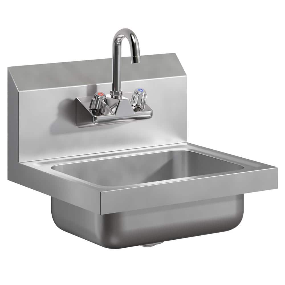 17" x 15" Stainless Steel Wall Mounted Hand Sink with Gooseneck Faucet
