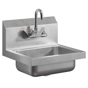 17 in. x 15 in. Stainless Steel Hand Sink. Commercial Wall Mount Hand Basin with Gooseneck Faucet. NSF Certified