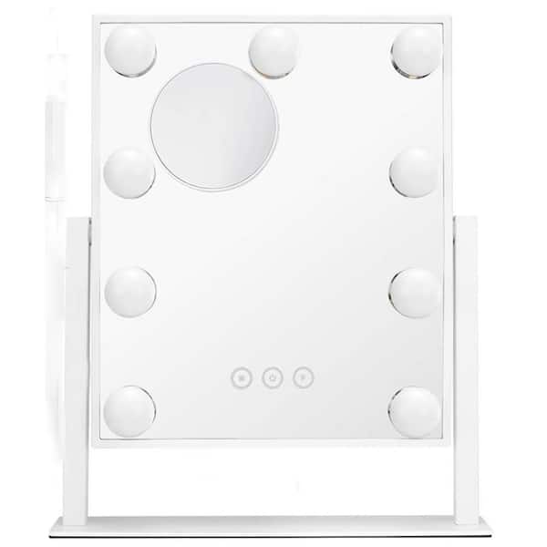 Unbranded White 14.4 in. W x 12 in. H Modern Rectangular Metal Wall Mirror, Makeup Mirror with Lights
