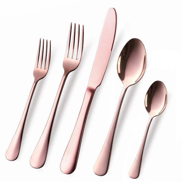40-Piece Copper Stainless Steel Flatware Set (Service for 8), Mirror Polished Tableware Cutlery Set, Dishwasher Safe