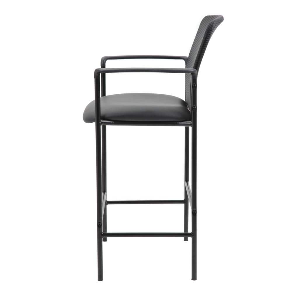Black Mesh and Leatherette Counter Stool with Arms