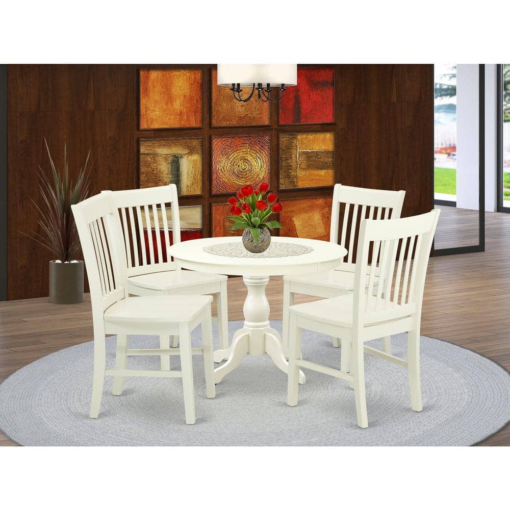 5-Piece Linen White Finish Solid Wood Top Dining table with 4 Chairs with Slat Back price history on PriceWatchPro