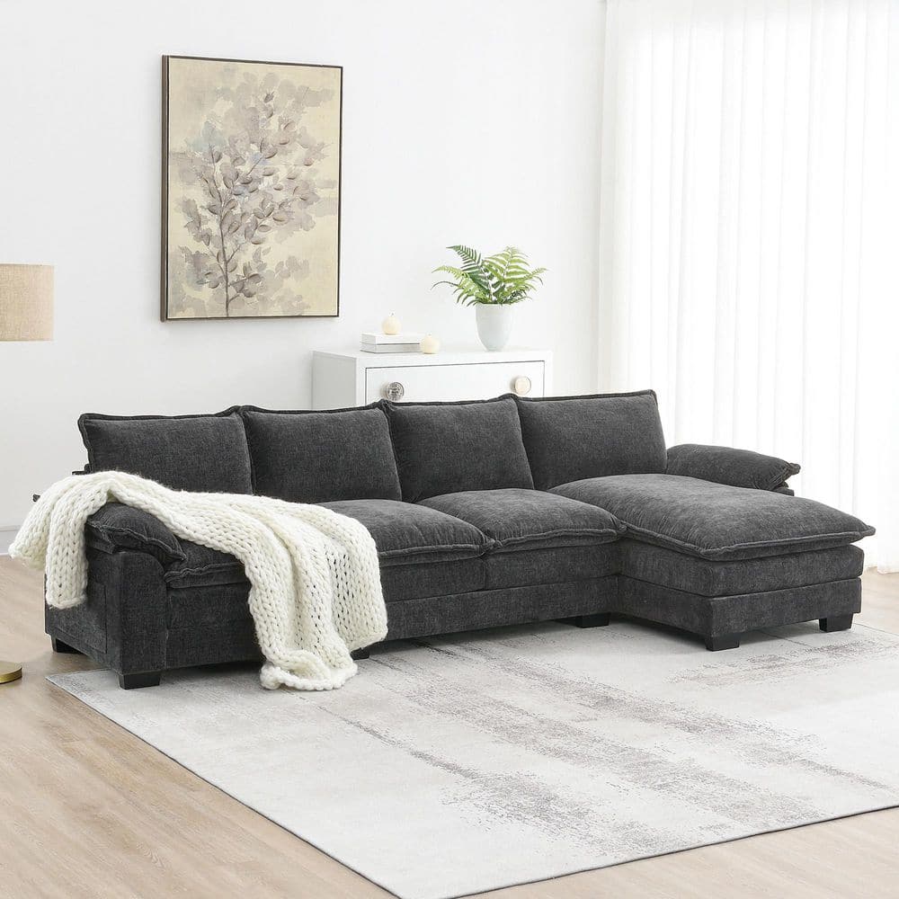 118 in. Square Arm 4-piece L Shaped Chenille Modern Sectional Sofa in. Gray