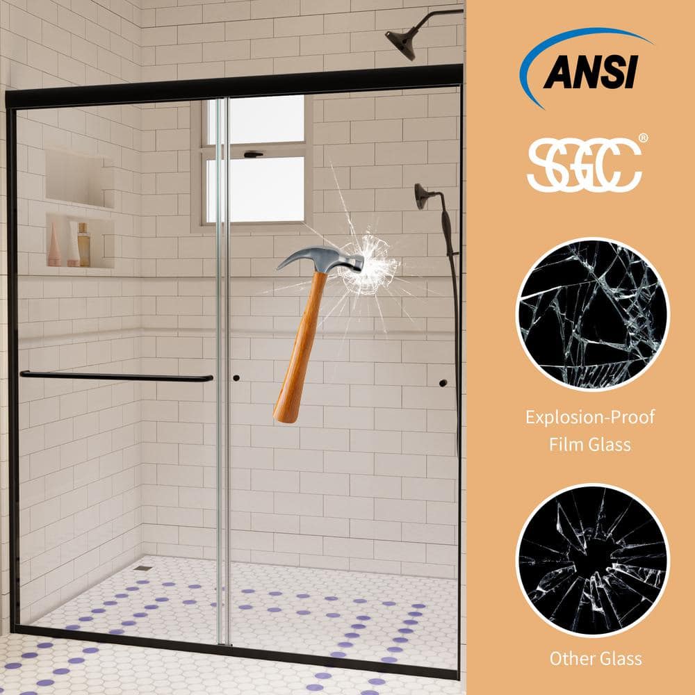 60 x 72 Matte Black Sliding Shower Door with Clear Glass