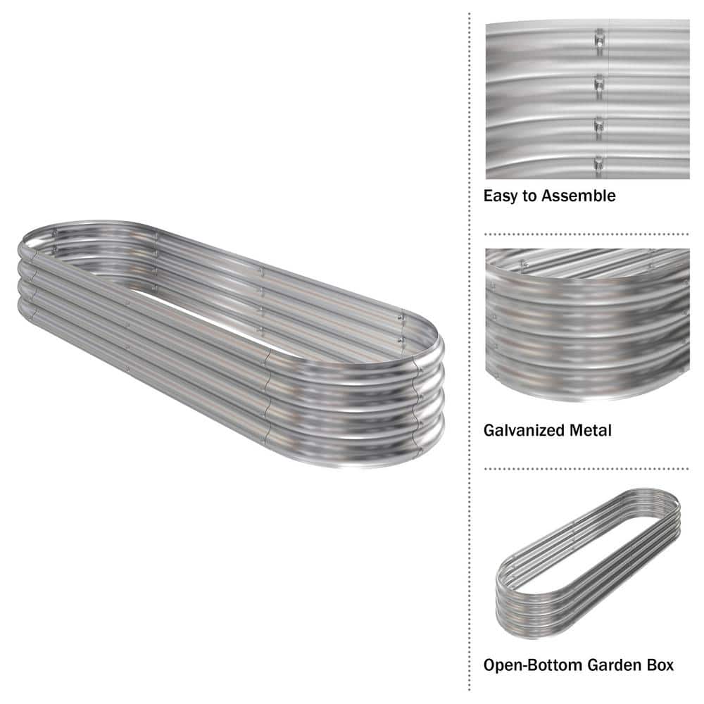 Large Silver Galvanized Steel Raised Garden Bed Planter