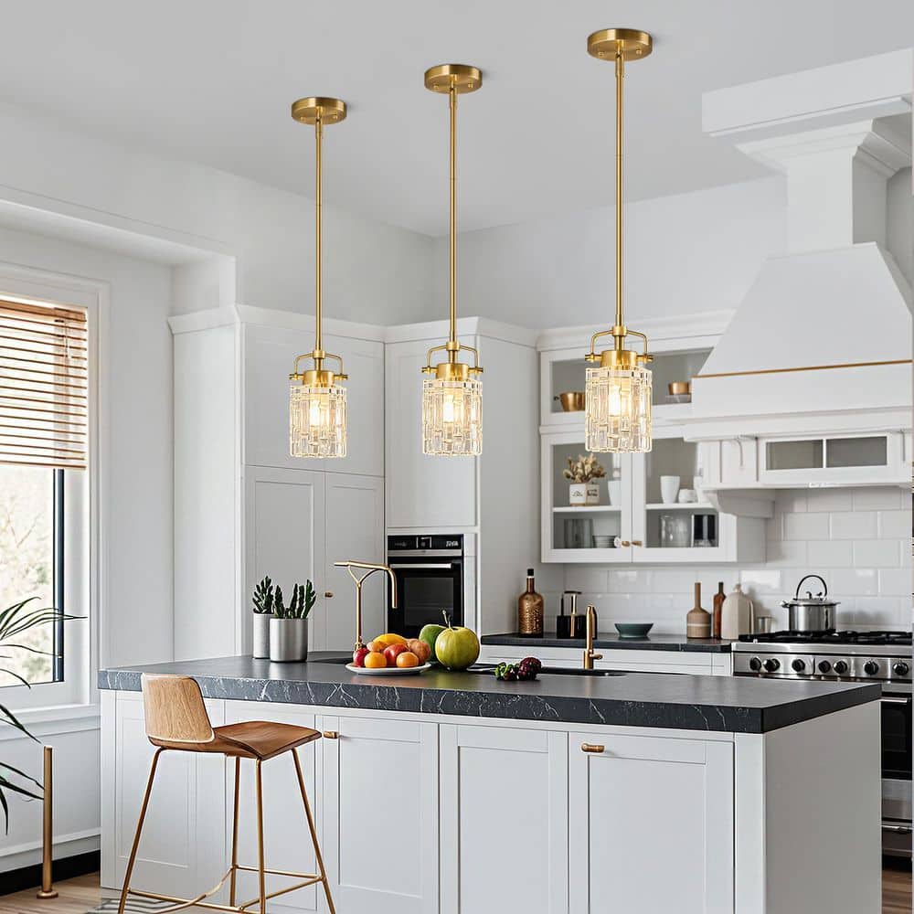 Home Lighting 60W 2-Light Gold Metal Suspension Pole Pendant Light With Pressed Glass Design for Kitchen Island price history on PriceWatchPro