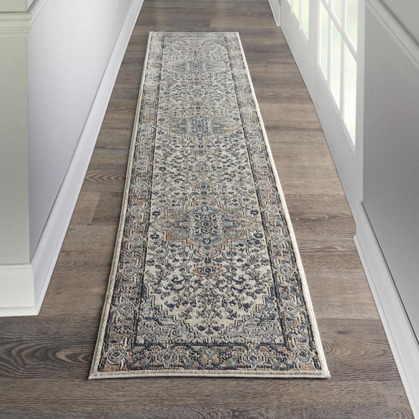 Concerto Ivory Grey 2 ft. x 20 ft. Center medallion Traditional Runner Area Rug