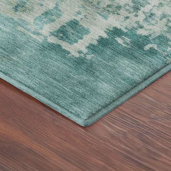 Mayfield Premium Machine Washable Abstract AMF2366 Teal 8 ft. x 10 ft. Area Rug
