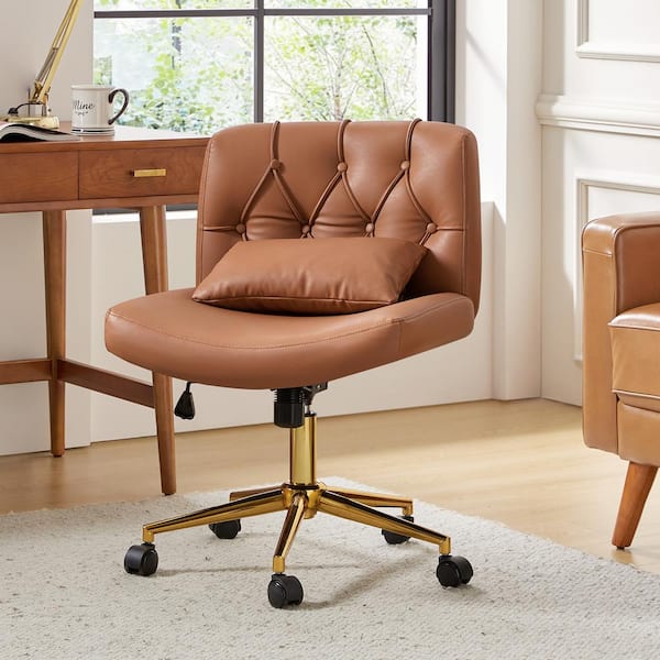 Clarence Modern Polyester Swivel Office Chair in Camel with Casters
