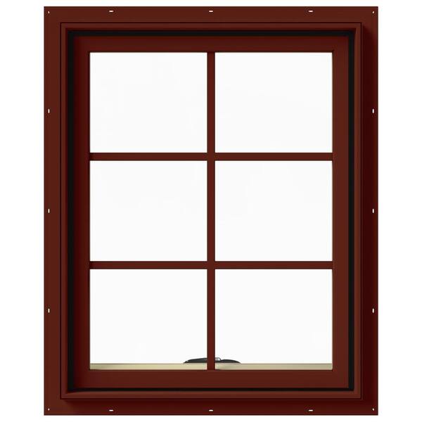 JELD-WEN 24 in. x 30 in. W-2500 Series Red Painted Clad Wood Awning Window w/ Natural Interior and Screen