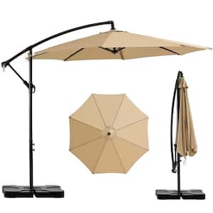 9.1 ft. x 10 ft. Beige Cantilever Umbrella with Base Included, Offset Outdoor Patio Umbrella with Weighted Base