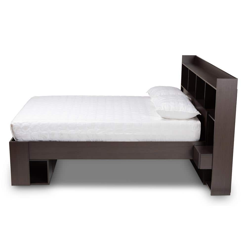 Dexton Dark Brown Queen Wood Platform Storage Bed with Shelves