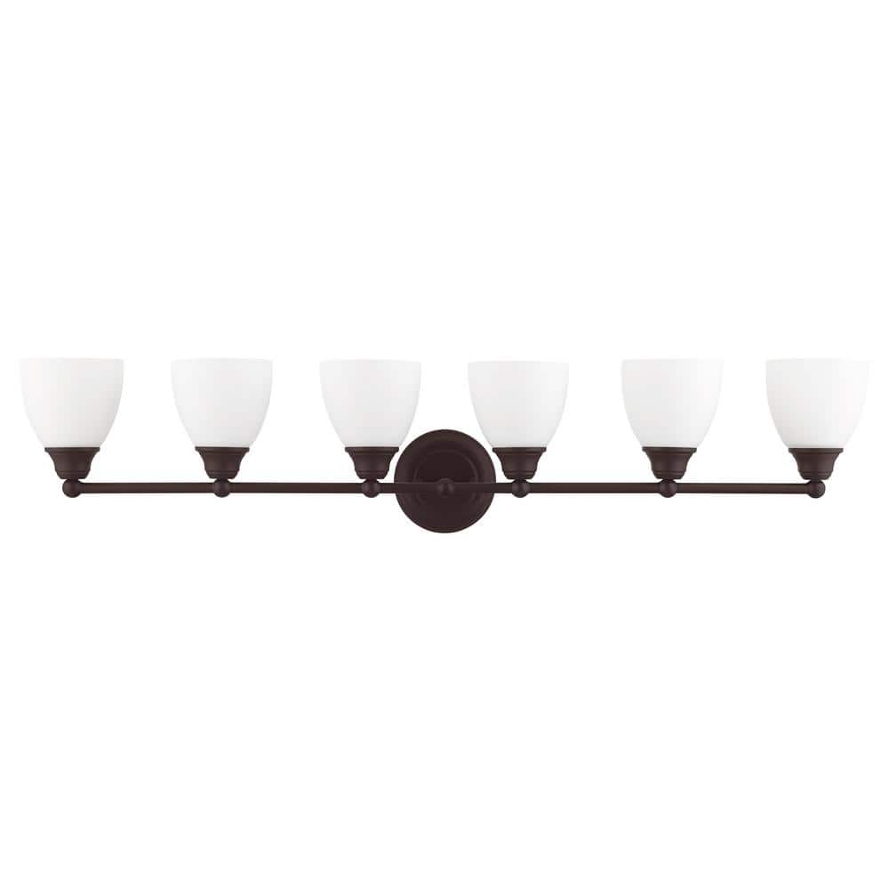 Somerville Bronze 6-Light Vanity with Satin Opal White Glass